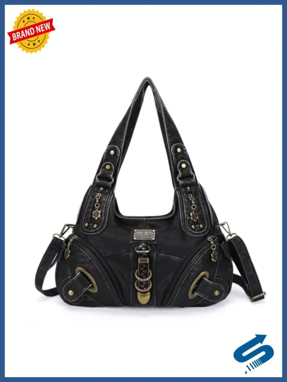 Washed PU Leather Hobo Satchel Handbag with Adjustable Straps